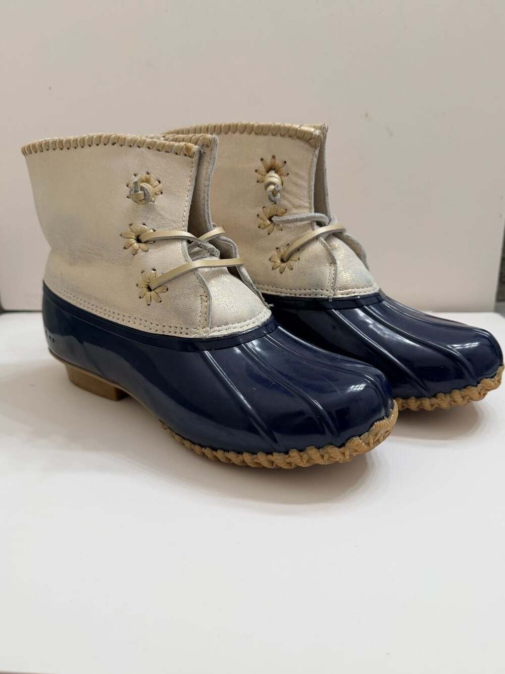 Jack Rogers Chloe Duck Rain Boots Navy Blue Gold Sparkle 8